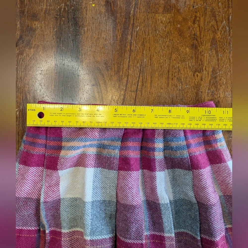 Vintage Plaid Pleated Skirt Girls 10S Pink Gray Academia Schoolgirl Retro Used